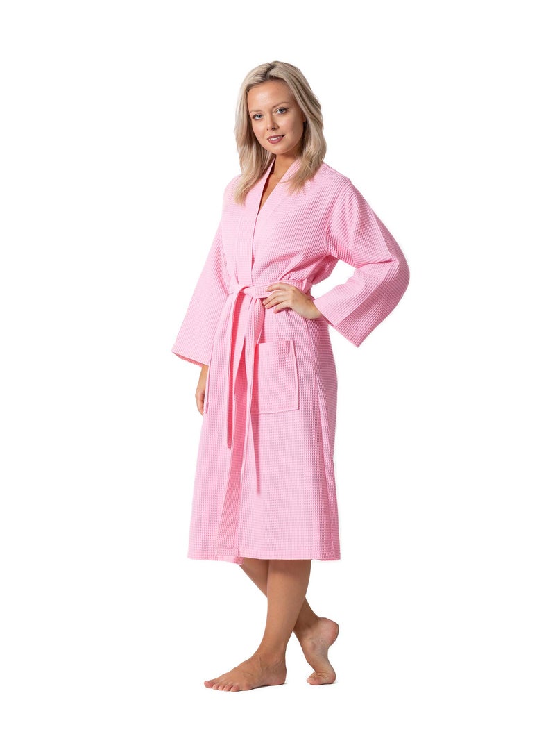 Turkish Linen Waffle Knit Lightweight Kimono Spa & Bath Robes for Women - Quick Dry - Soft (Pink, XX-Large) - Image 2